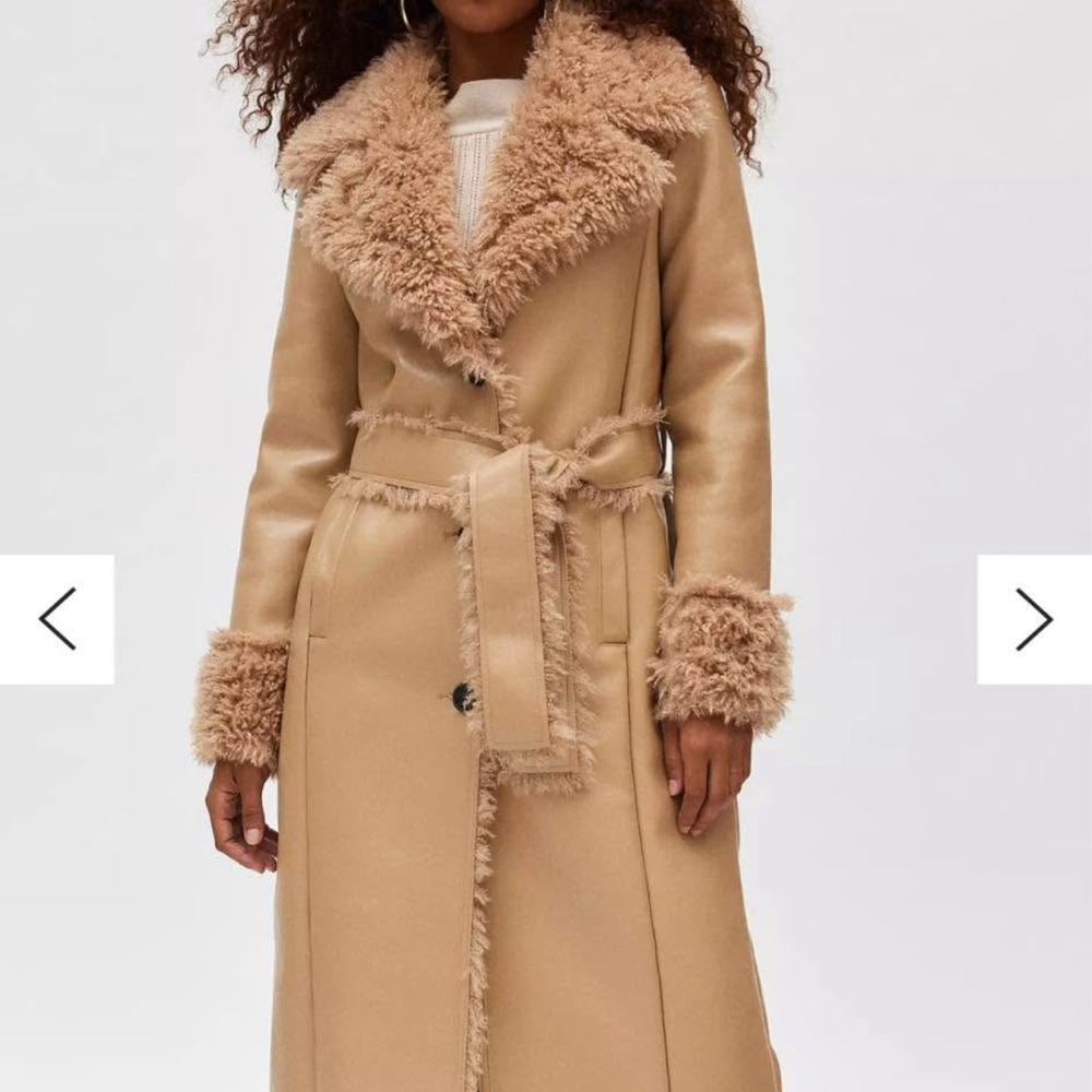 Urban Outfitters Tan Faux Fur Trim Coat